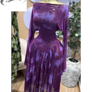 Tie Dye Printed Off Shoulder Pleated A-line Dress