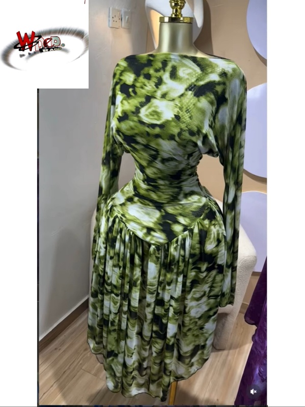Tie Dye Printed Off Shoulder Pleated A-line Dress - Image 4