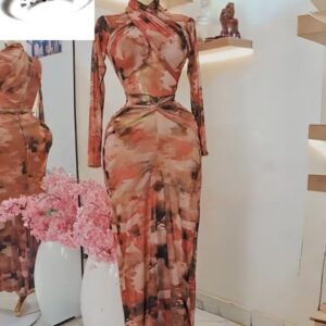 Tie Dye Print Bodycon Stacked Ruched Mermaid Maxi Dress