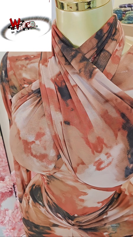 Tie Dye Print Bodycon Stacked Ruched Mermaid Maxi Dress - Image 2