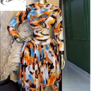 Tie Dye Printed Long Sleeve Wrap Crop Top & Irregular A-line Skirt Two 2 Piece Set